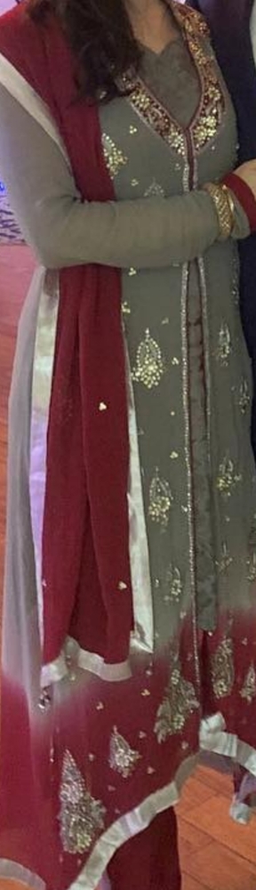 Grey Red ombre anarkali with slip(4 piece)
